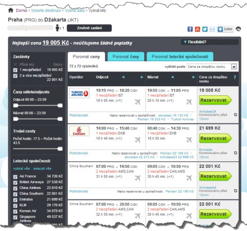 Vyhledávání letenek na SkyScanner.cz