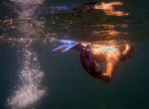 Fotografie zadečku šnorchlující mladé slečny, který ve Vás má vyvolat pocit, že byste za ní měli plavat.
